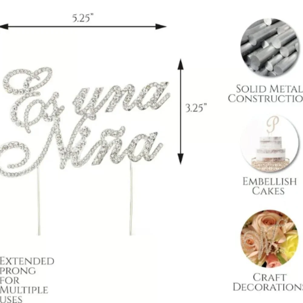 Silver Metal Es Una Niña Rhinestone Cake Topper Baby Shower Party Decoration